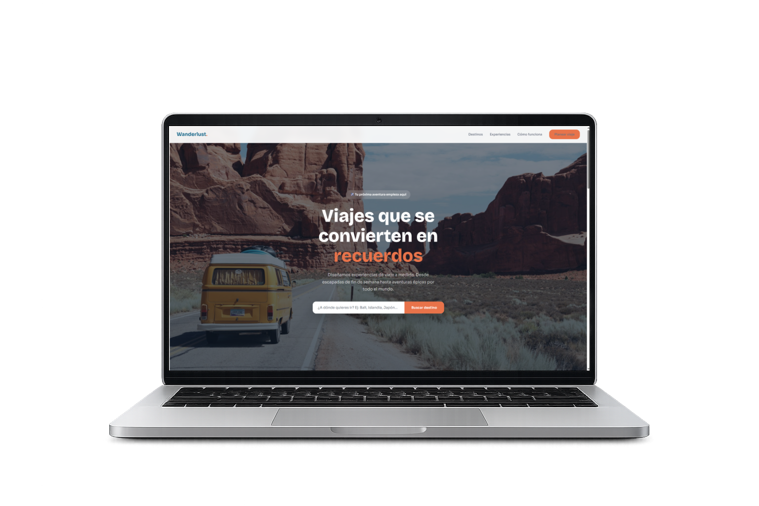 Vista previa de la web Wanderlust Travel en un portátil.